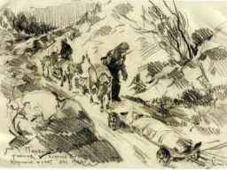 А.Хмылев. Перевозка раненых на оленьих упряжках. 1944 год